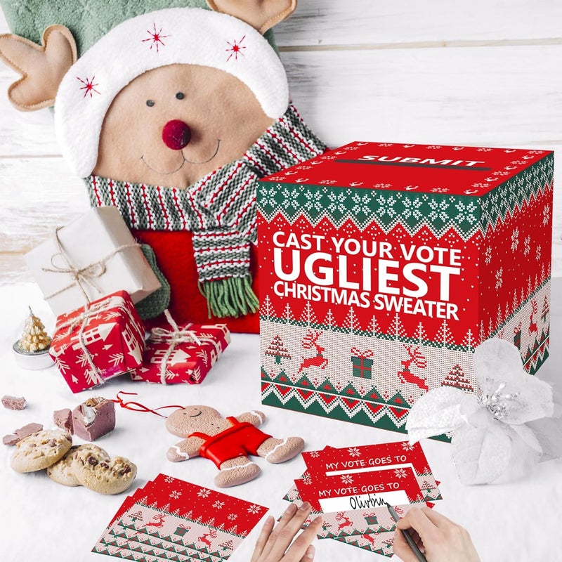 OLIVBIN Ugly Sweater Contest Ballot Box, Voting Card Box Set, Including 50 Voting Cards Sweater Competition Voting Box, Used for Festival Christmas Game Party Decoration, Ugly Sweater Party Supplies - Image 4
